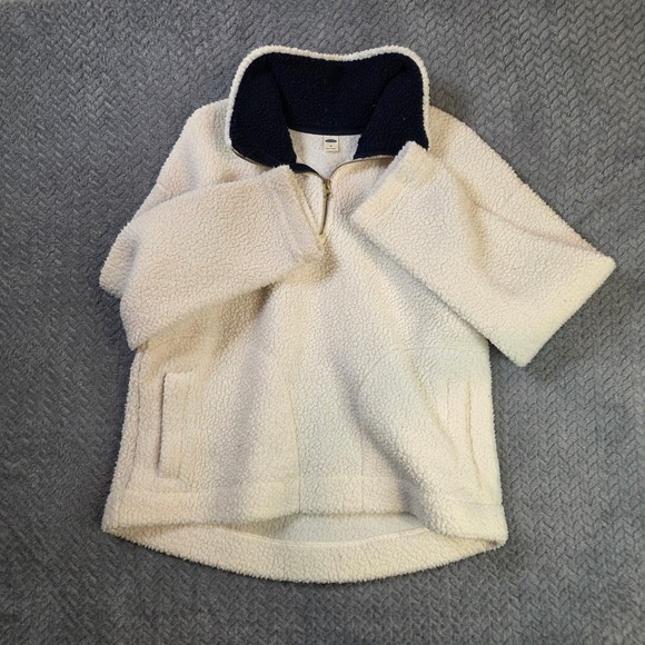 Old Navy Women's Sherpa Fleece Pullover Medium Cream Quarter Zip Cozy Jacket - Picture 2 of 10